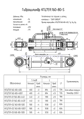 Гидроцилиндр для ковша погрузчика "Амкодор 232С4" КГЦ 759-03.160-80-500