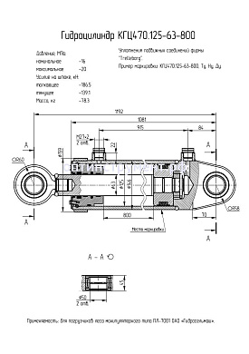 Гидроцилиндр для погрузчиков леса манипуляторного типа ПЛ-7001 ОАО «Гидросельмаш» КГЦ 470.125-63-800